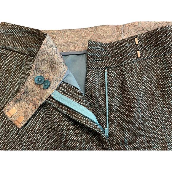 16 Yansi Fugel Tweed Lined Wool Blend Pants Blue Button Zip - Picture 10 of 15